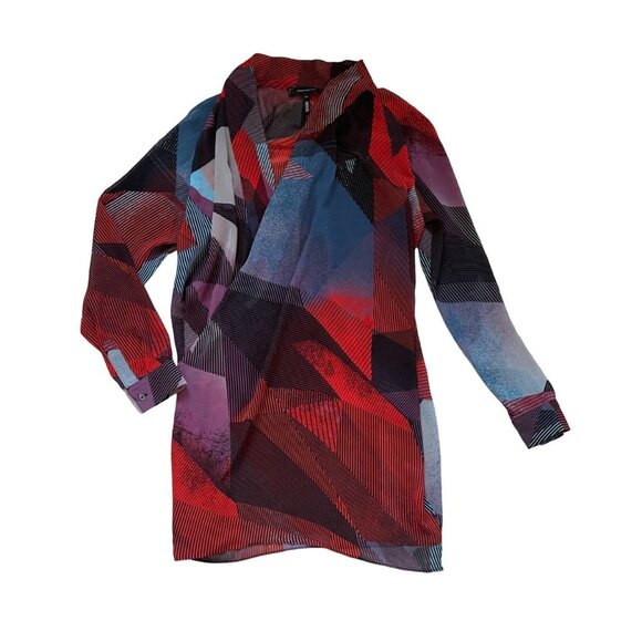 Robert Rodriguez Brooke Overlay Faux Wrap Mini Dress Tunic Women’s Medium Geomet - Picture 3 of 9